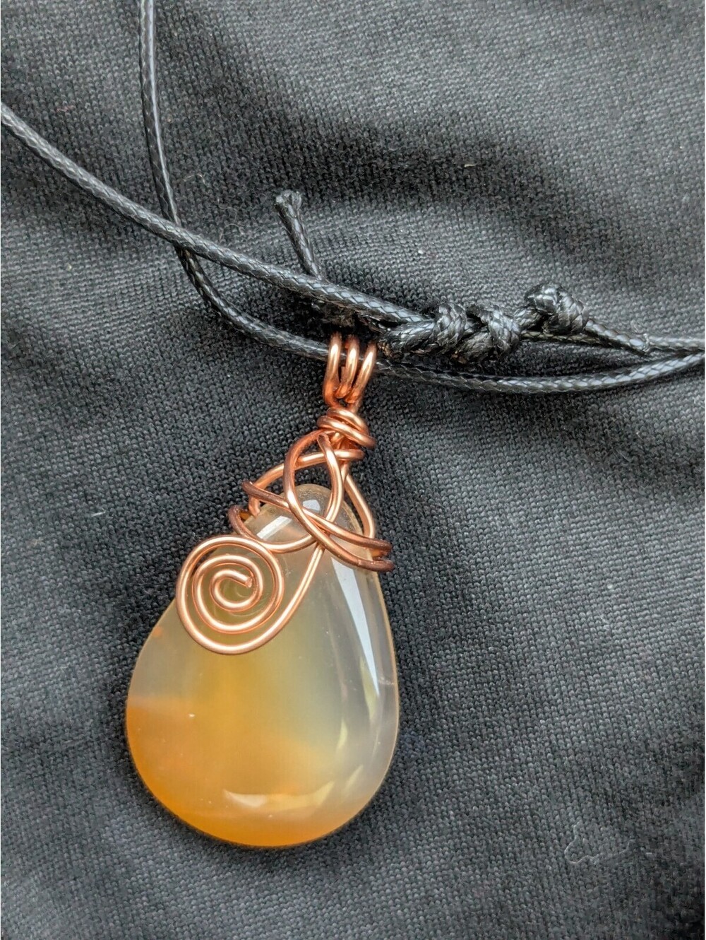 Handcrafted Teardrop Agate Pendant Necklace with Copper Wire Wrap